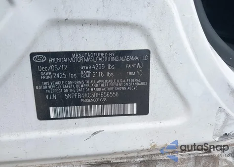 2013 Hyundai Sonata Gls z USA, uszkodzony, nr VIN 5NPEB4AC3DH656556